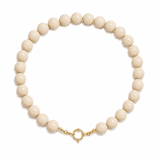 Stainless Steel Kralen Ketting – Soft beige Elegance K016