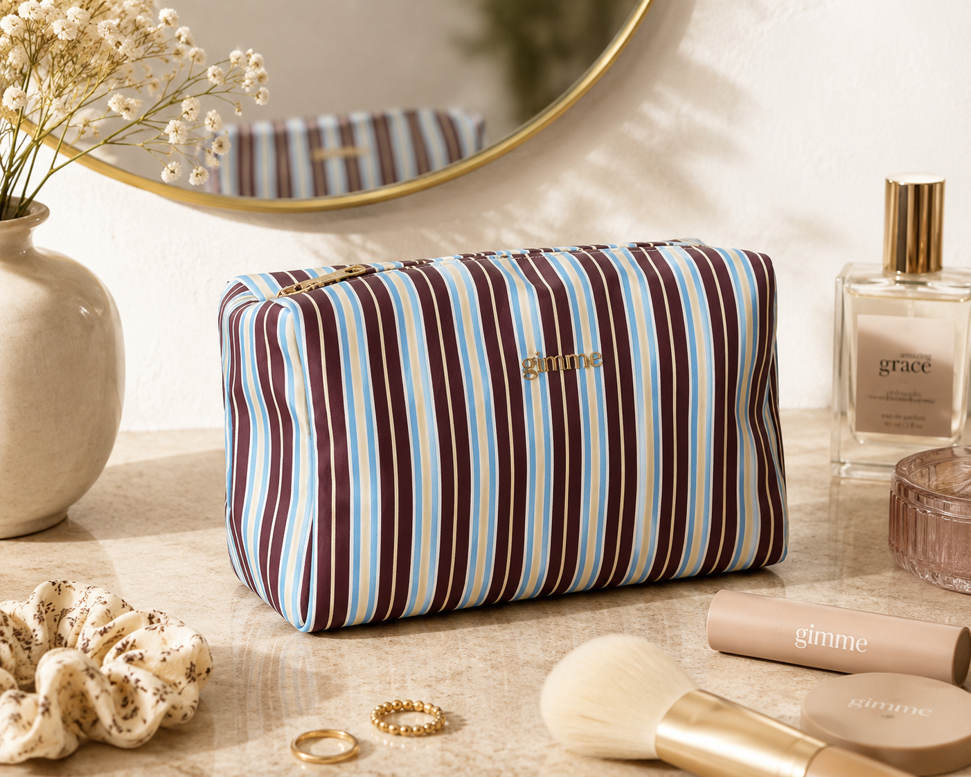 Compacte Toilettas & Cosmetica Etui Bruin/blauw | Gimme M014