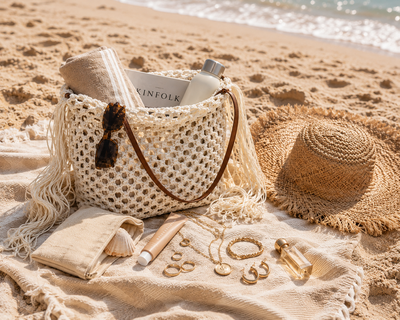 T007 Boho Hobo Tas – Gehaakt Katoen | Creme | Vakantie Must-have