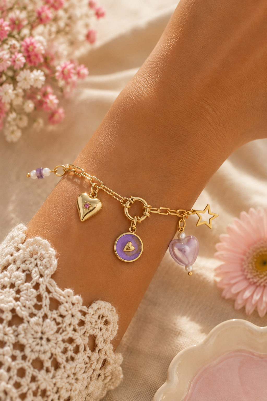 Heart Lila Charm Armband BA011