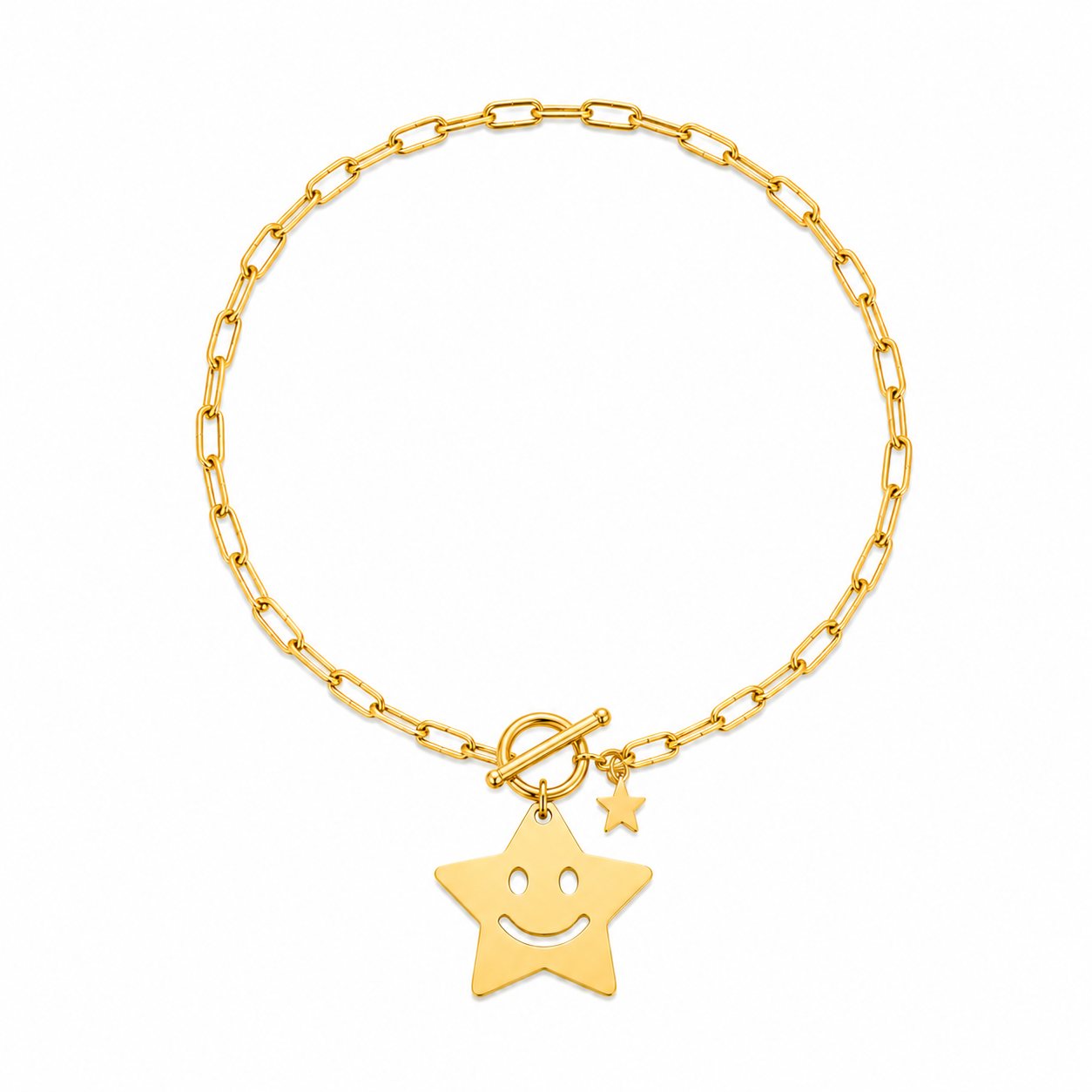 Gouden Happy Star Ketting – Stainless Steel Smiley Ster Hanger K031