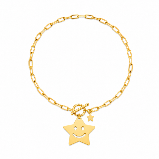 Gouden Happy Star Ketting – Stainless Steel Smiley Ster Hanger K031