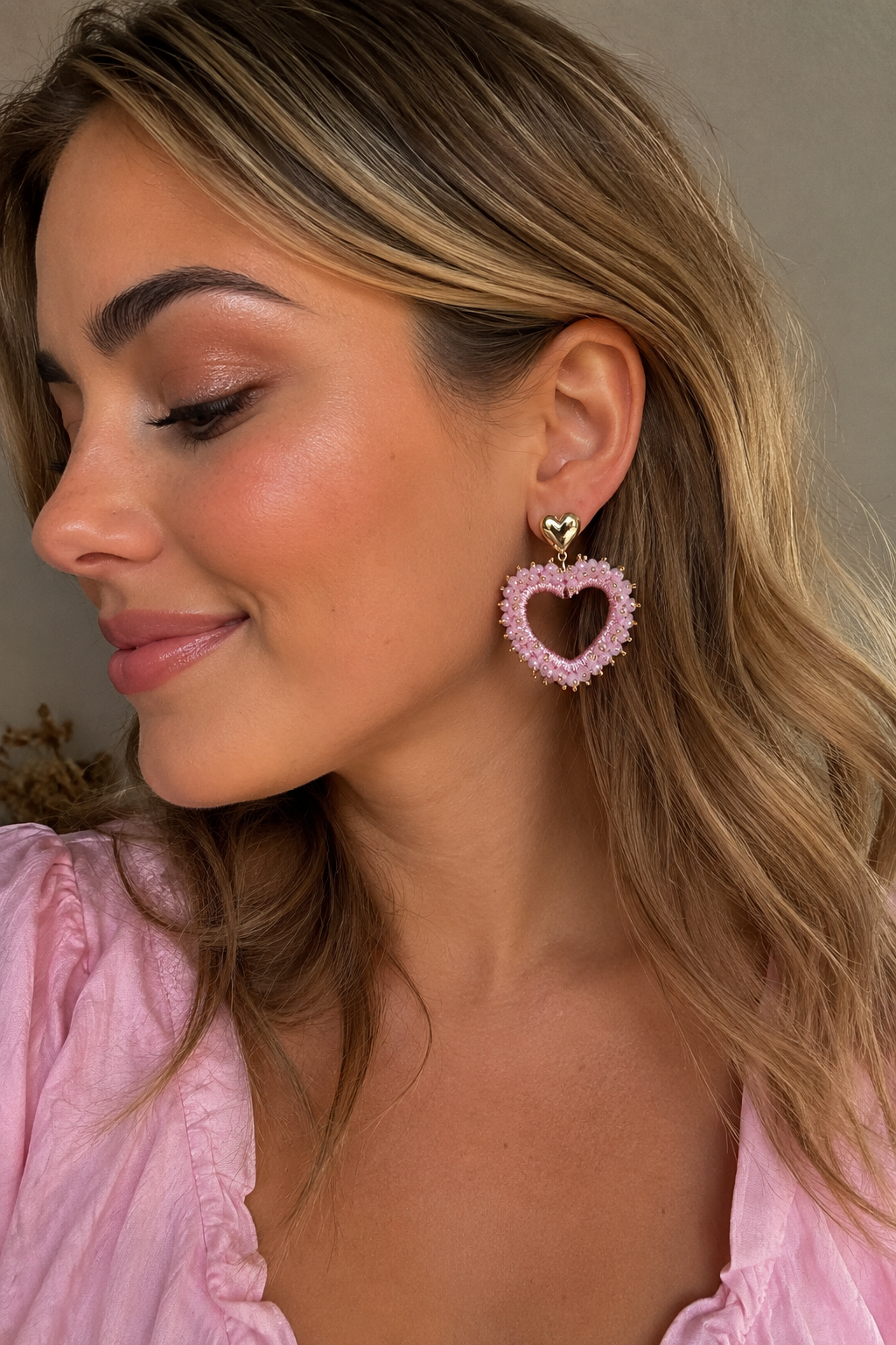 Oorbellen pink heart O005