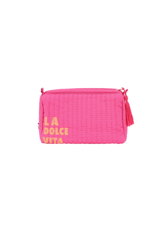 Roze La Dolce Vita Toilettas – Gewatteerde Travel Bag met Tassel Detail M008