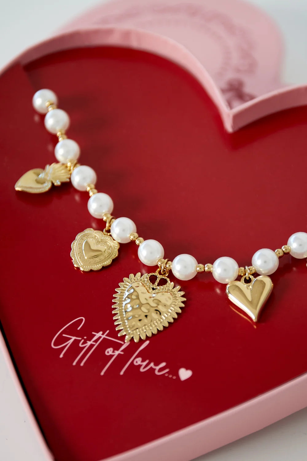 Cadeaubox 1 ketting hart met parels C005