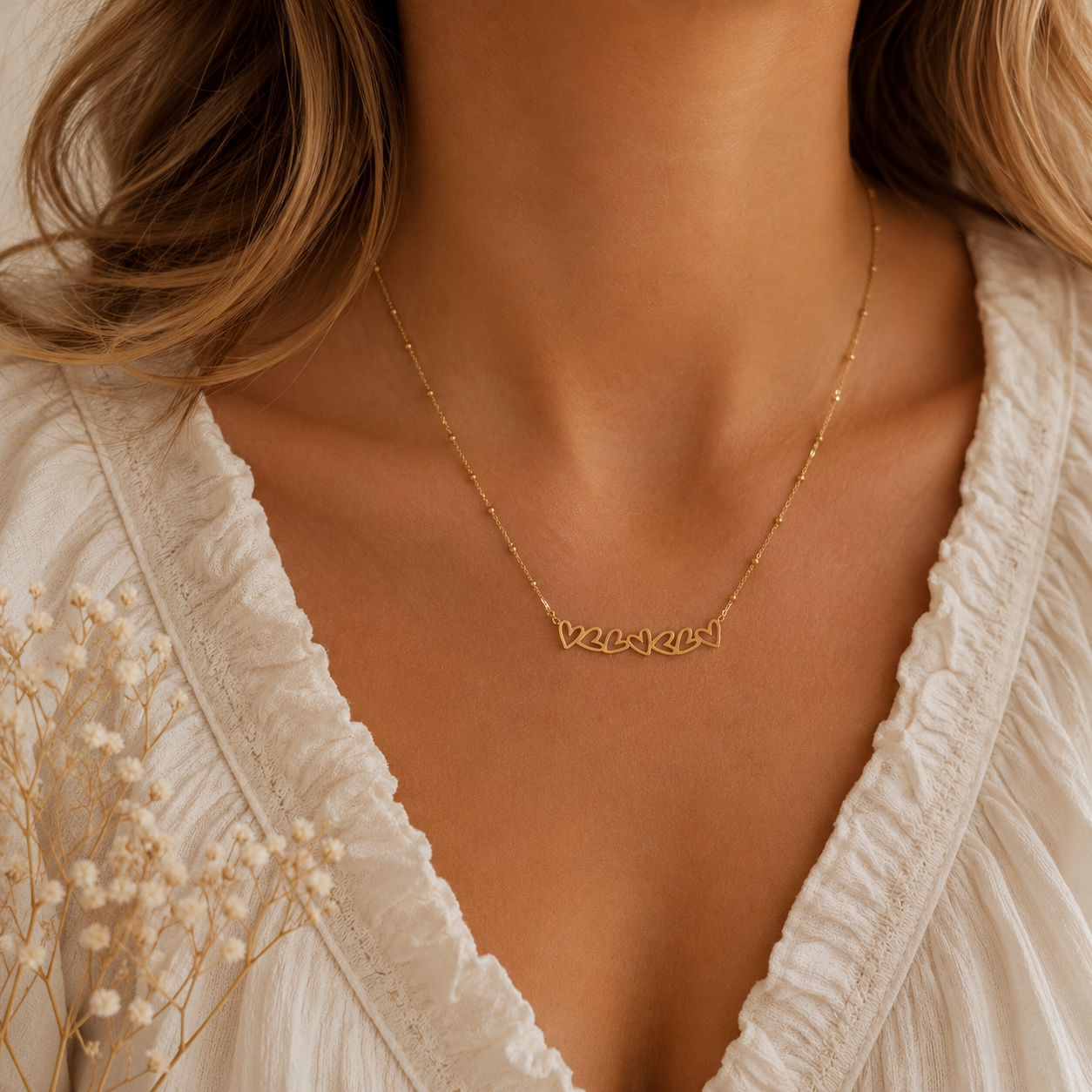 olden Hearts Ketting – Minimalistische Hartjes Ketting van Stainless Steel K010
