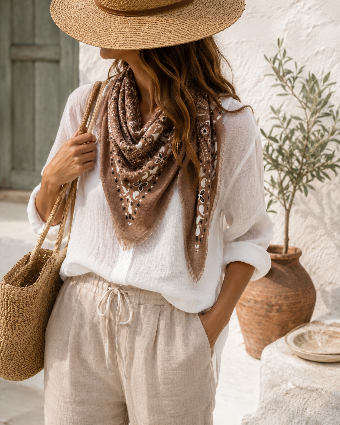 Bohemian Chic – Zachte Sjaal met Paisleyprint Kaki Z016