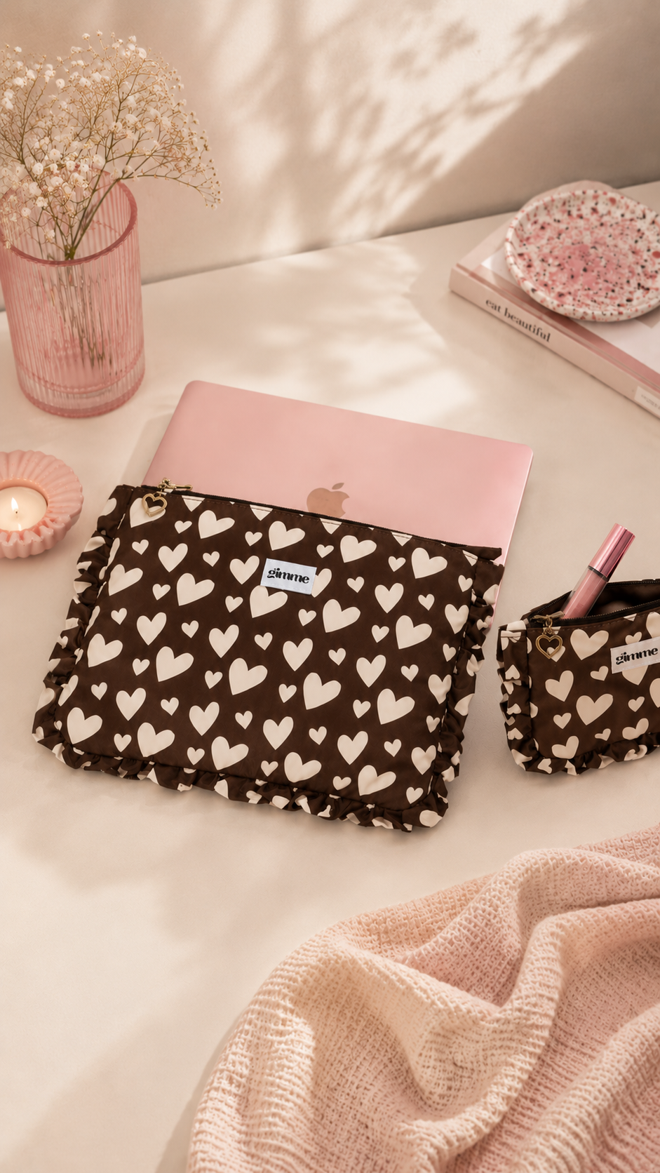 Laptophoes Heart patters brown L010