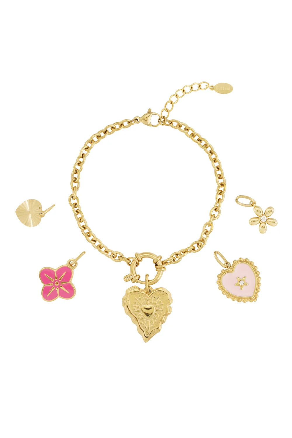 Heart & Flower Charm Armband BA010