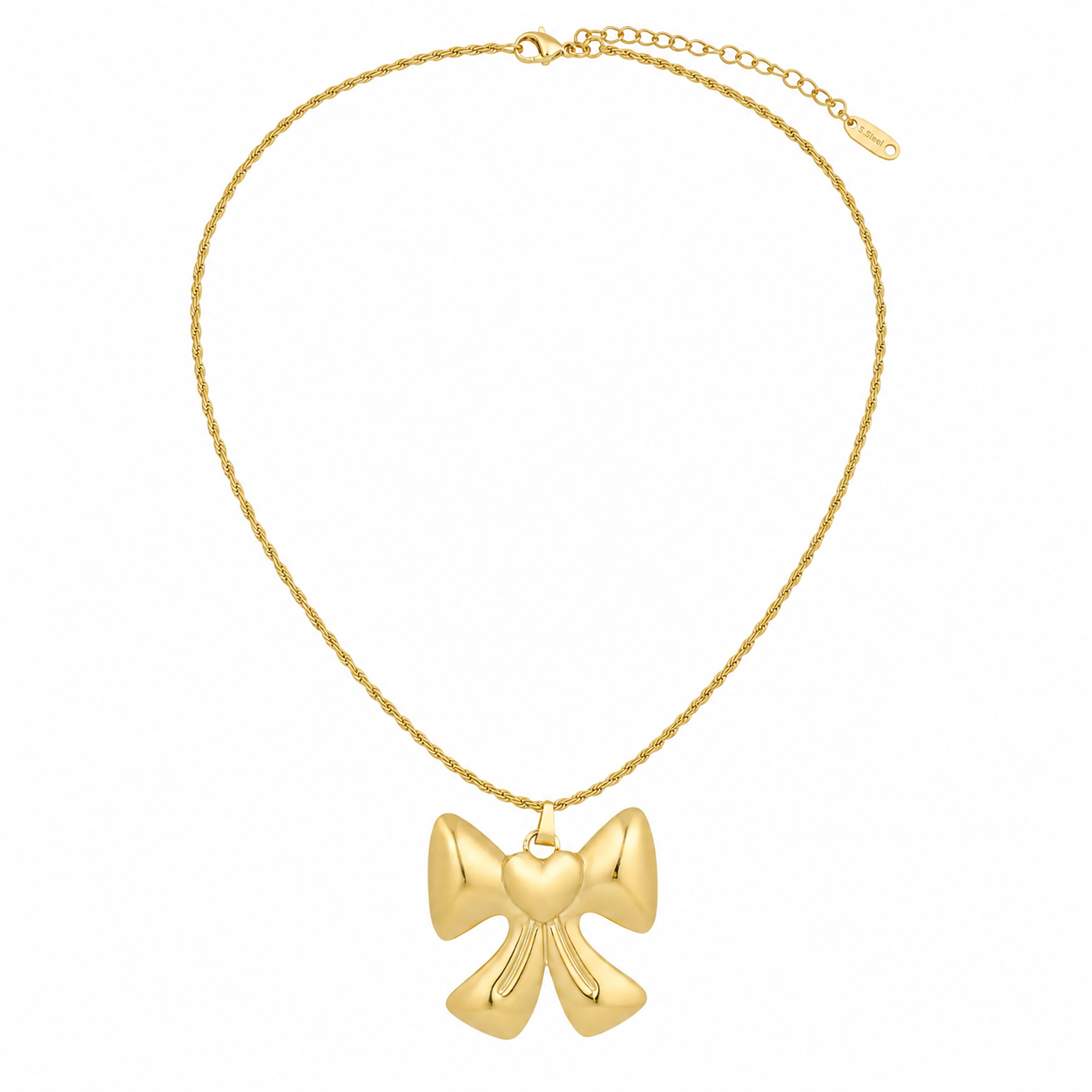 Gouden Bow Love Ketting – Stainless Steel Strik & Hart Hanger K030